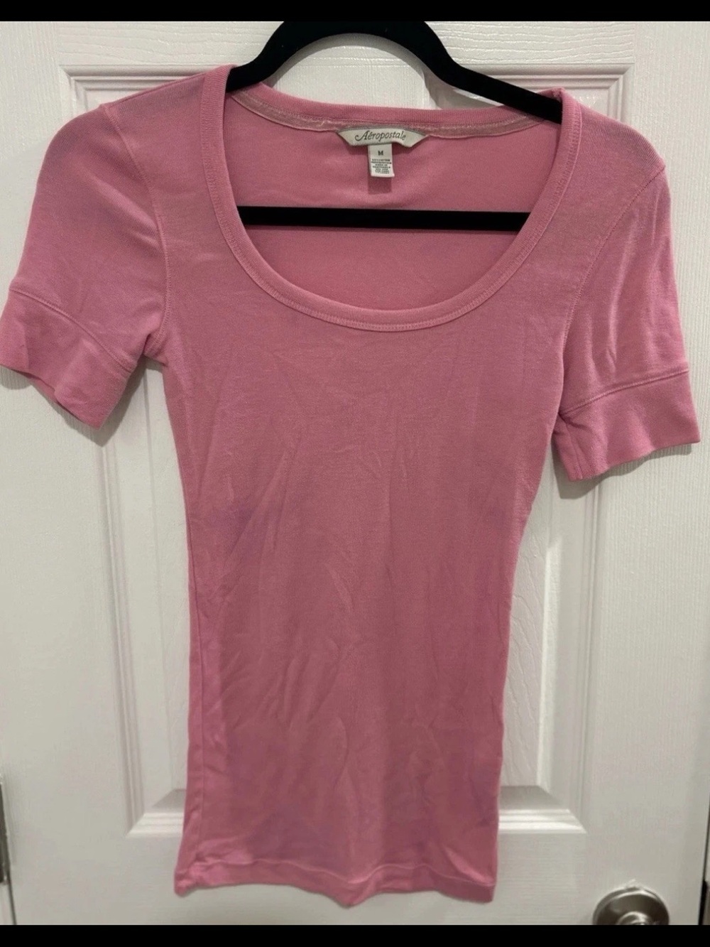 Y2K Aeropostale Fitted Short Sleeve Pink Scoop Neck T Shirt Size Medium